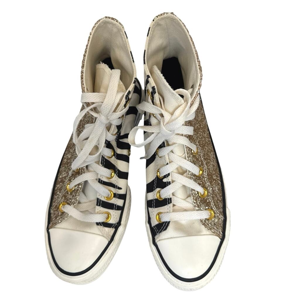 Converse Chuck Taylor All Star Lift Platform HighTop Sneakers Gold Glitter Zebra - Picture 5 of 10